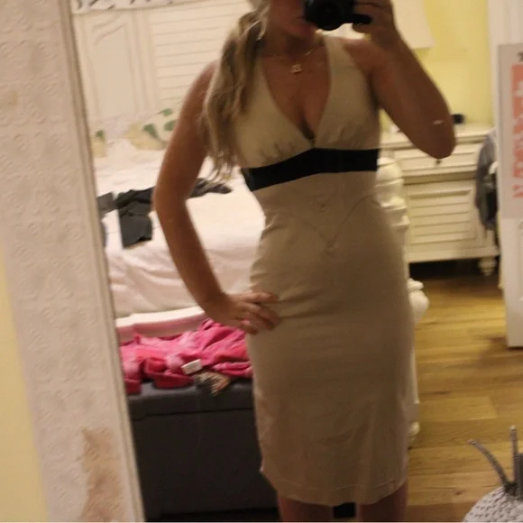 bebe | Dresses | Bebe Beige And Black Halter Dress | Poshmark